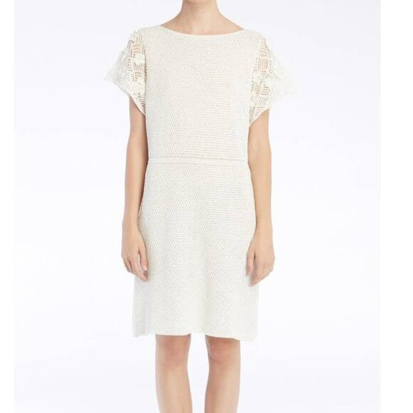 M. Patmos Cora White Knit Crochet Mini Knee Length Dress NWT Small Boho - Picture 1 of 9